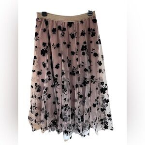 Chicwish Tan & Black Floral A-Line Skirt